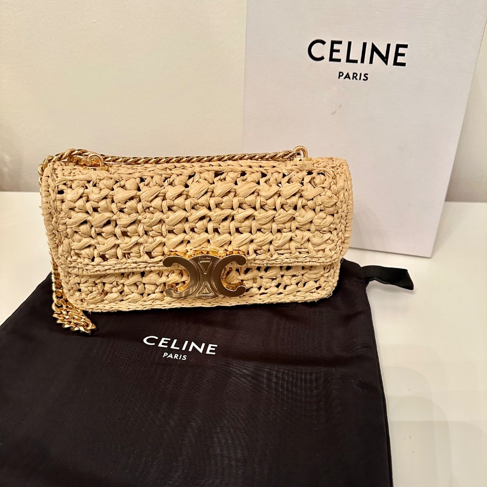Celine Claude Raffia Shoulder Bag